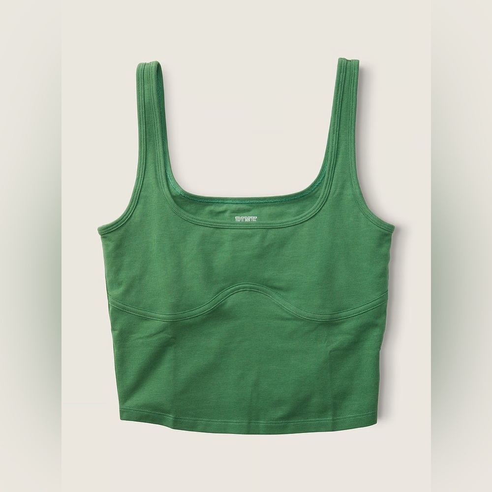 VS PINK || Cotton Contour Crop Tank Top in Forest Pine - SZ Medium